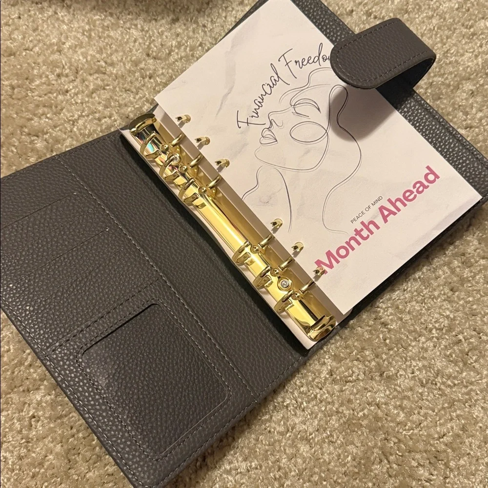 A6 Personal Binder Grey Pebbled Leather Wallet/Planner